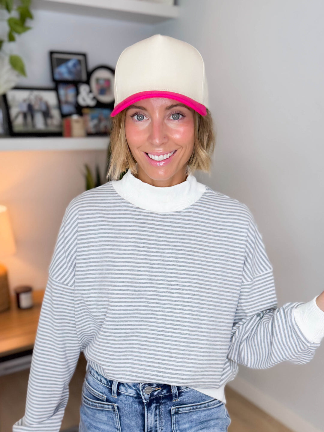 Two Tone Canvas Trucker Hat- HOT PINK