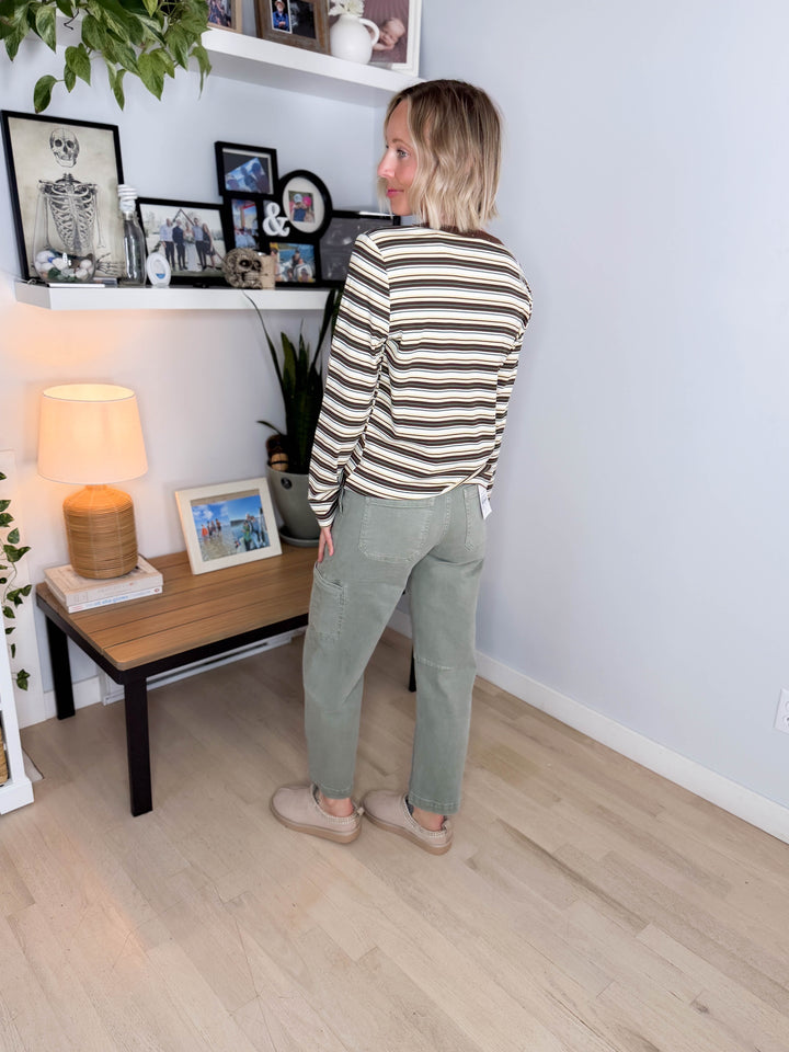 Alder Ribbed Crew Neck Long Sleeve- BROWN/IVORY
