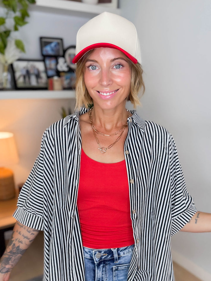 Two Tone Canvas Trucker Hat- RED