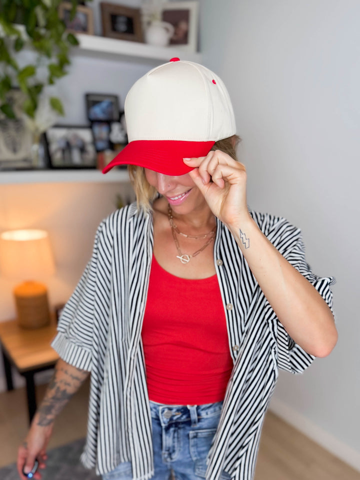 Two Tone Canvas Trucker Hat- RED
