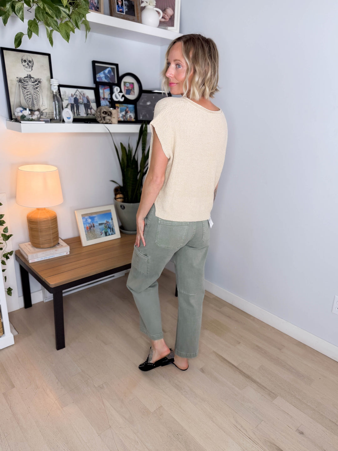 Larkin Split-Neck Sleeveless Knit Top- OATMEAL