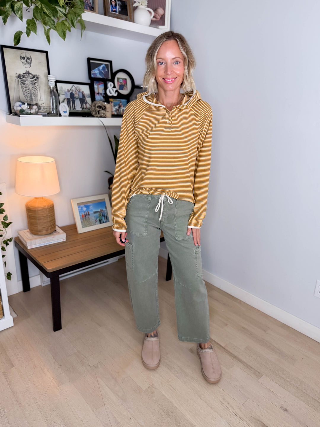 Aster Microfleece Hooded Henley Pullover- MUSTARD