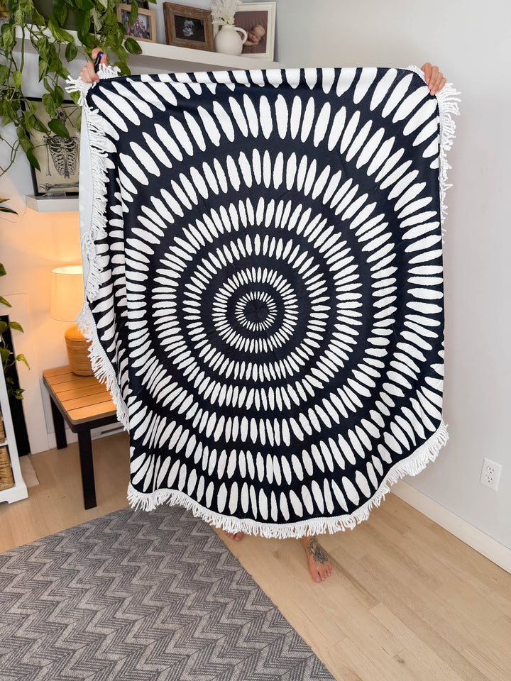 Beach Towel- BLACK AND WHITE SPIRAL