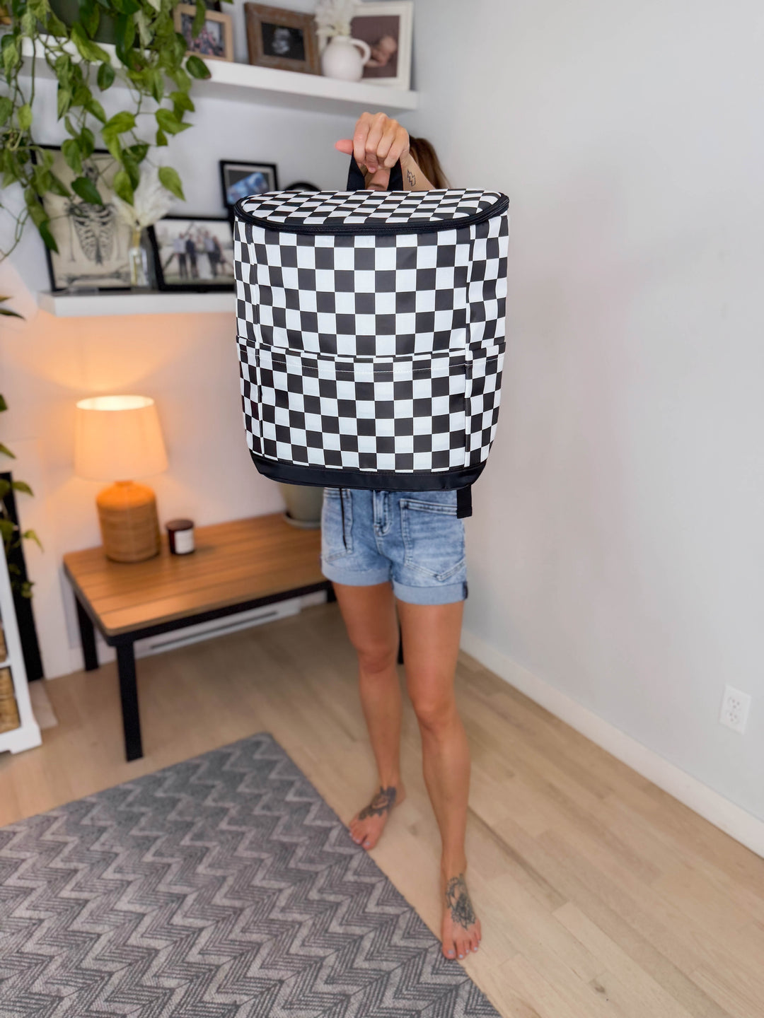 Cora Cooler Backpack- BLACK AND WHITE CHECKERED