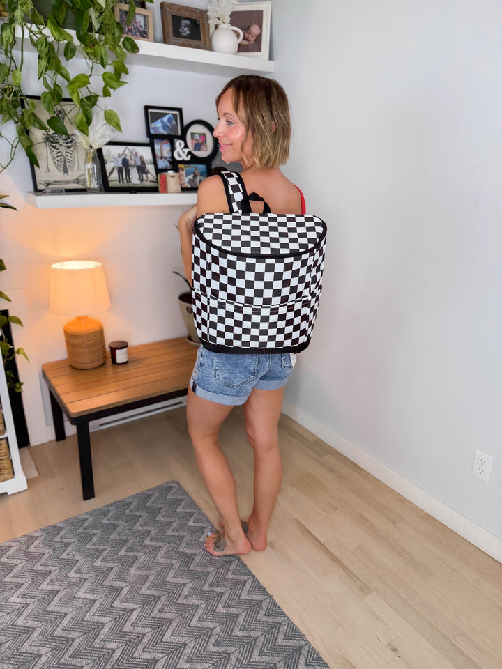 Cora Cooler Backpack- BLACK AND WHITE CHECKERED