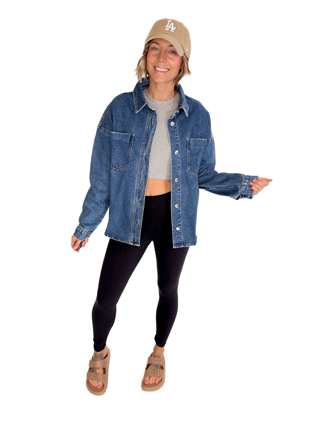 Elara Button Down Denim Jacket- DARK WASH-FINAL SALE