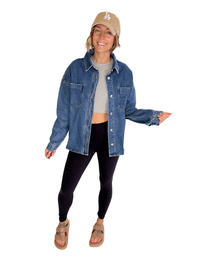 Elara Button Down Denim Jacket- DARK WASH-FINAL SALE
