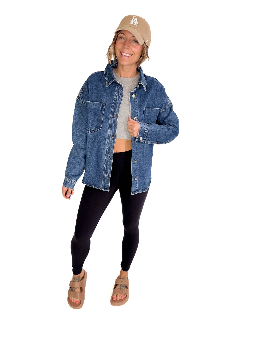 Elara Button Down Denim Jacket- DARK WASH-FINAL SALE