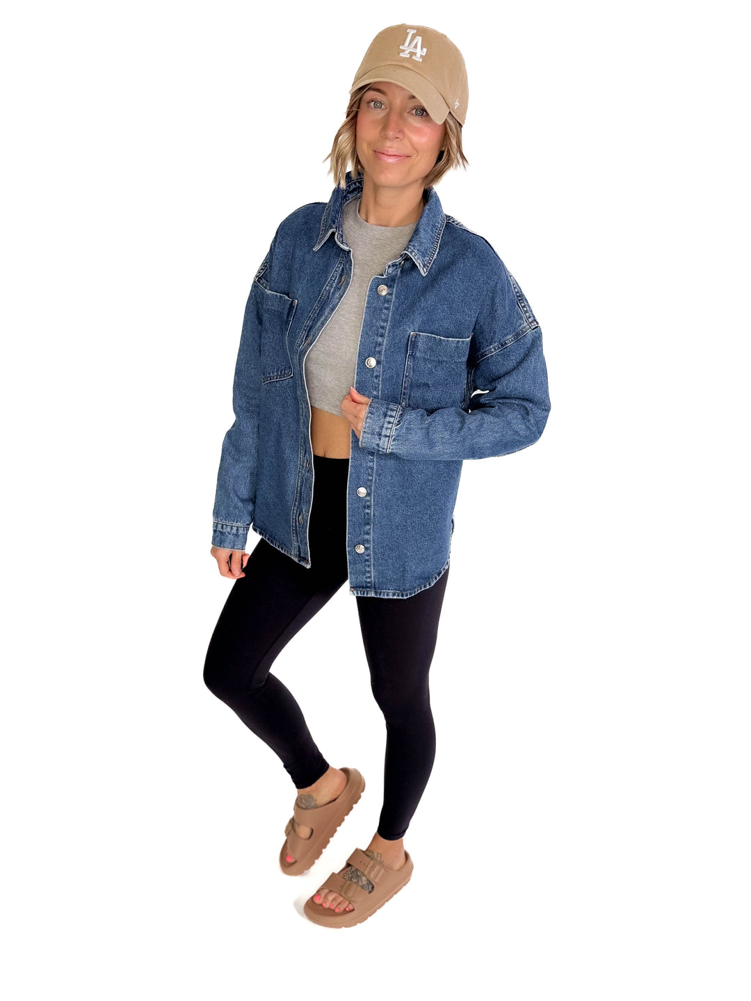 Elara Button Down Denim Jacket- DARK WASH-FINAL SALE