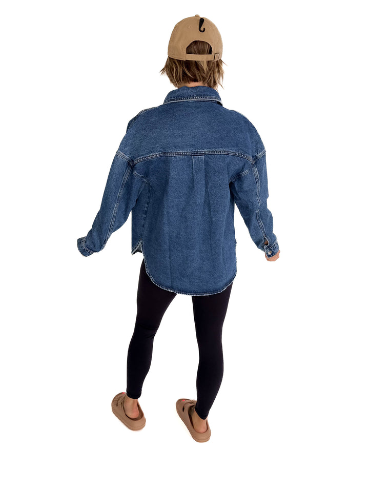 Elara Button Down Denim Jacket- DARK WASH-FINAL SALE