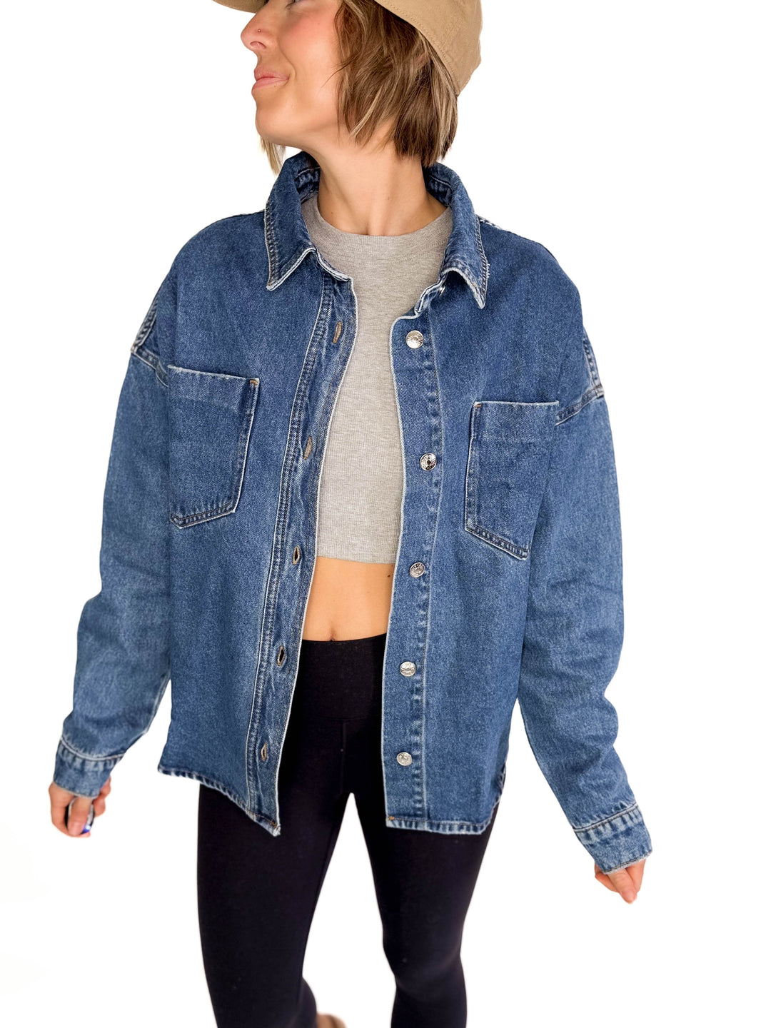 Elara Button Down Denim Jacket- DARK WASH-FINAL SALE