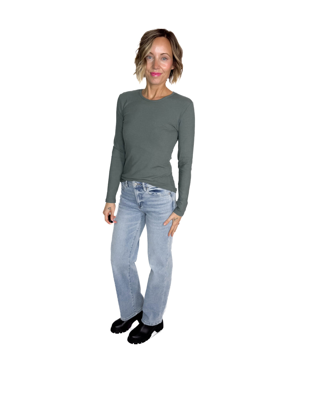 Indie Ribbed Long Sleeve- SMOKEY OLIVE