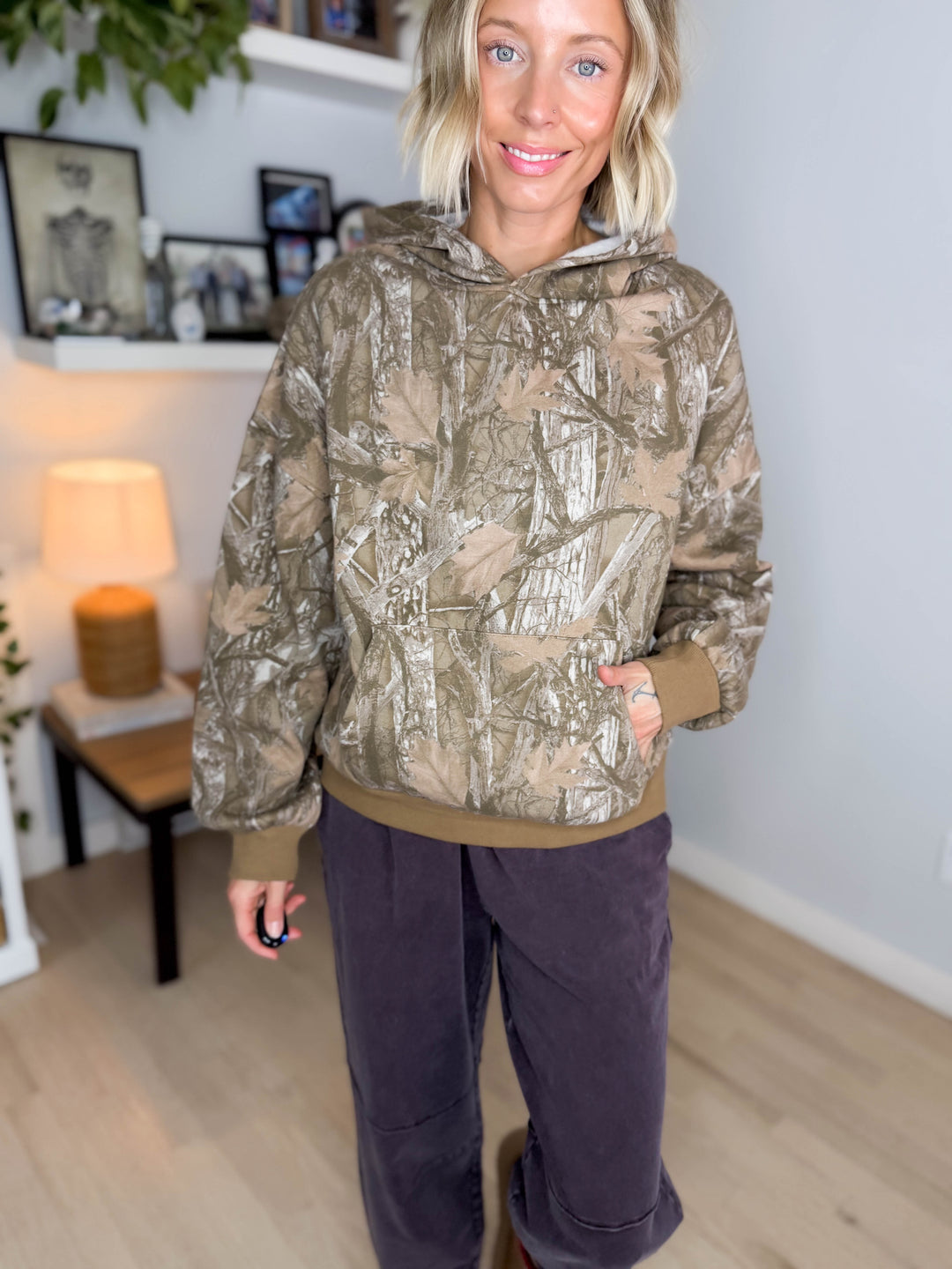 Britta Camo Fleece Hoodie- BROWN