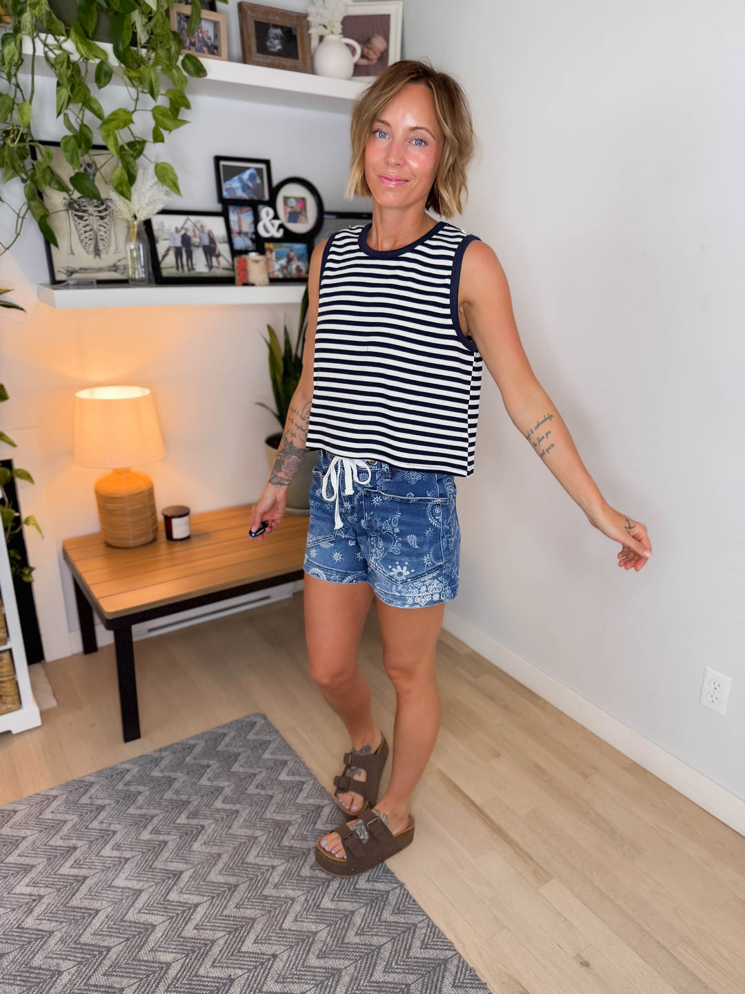 Monroe Ribbed Top- NAVY