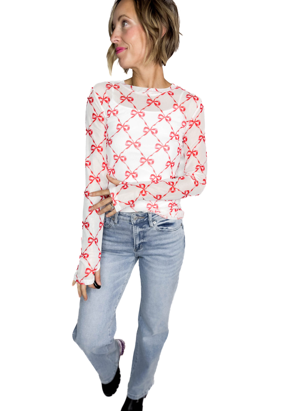 Dress It Up Mesh Top- CHRISTMAS BOWS
