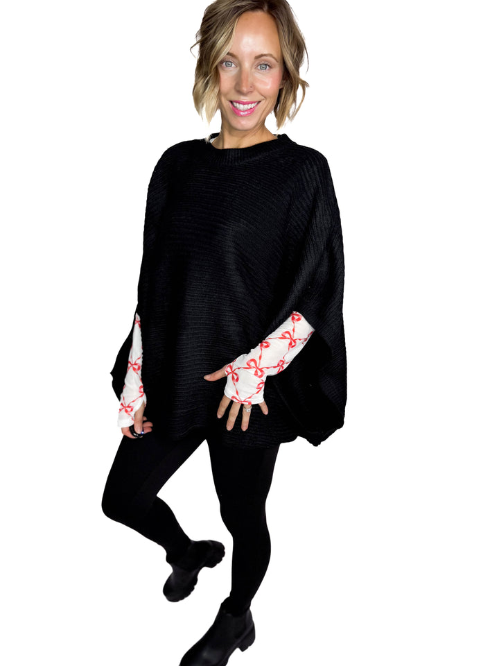 Meg Poncho Pullover- BLACK