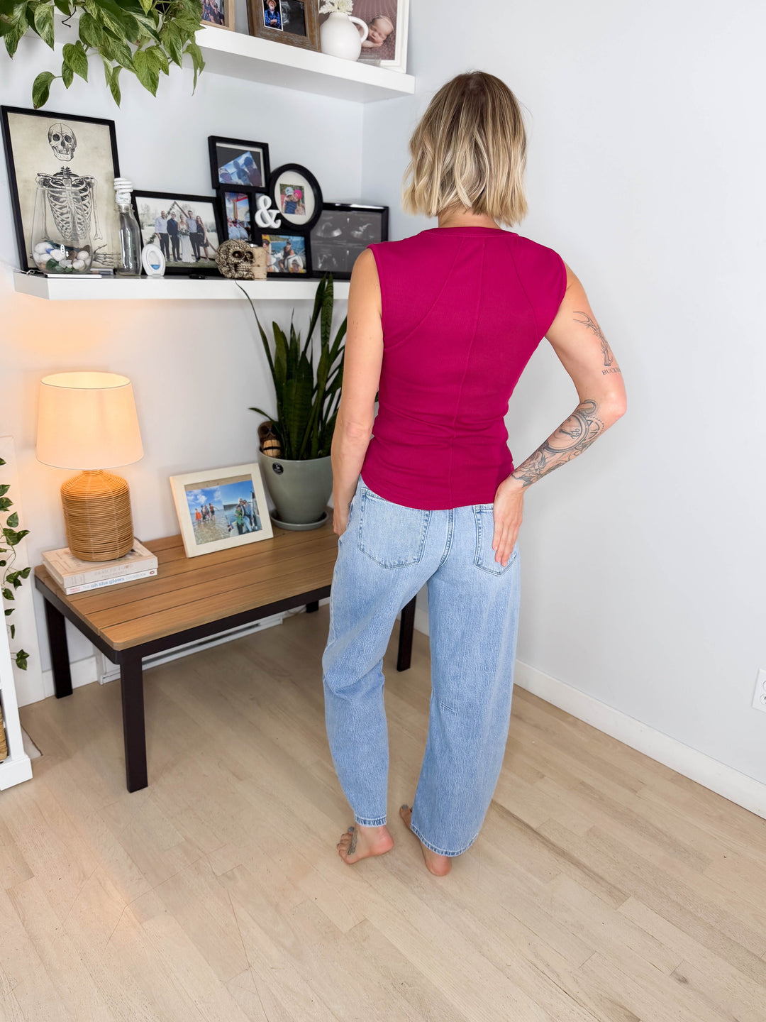Mono B Emmer Micro Ribbed Henley- BRAMBLEBERRY