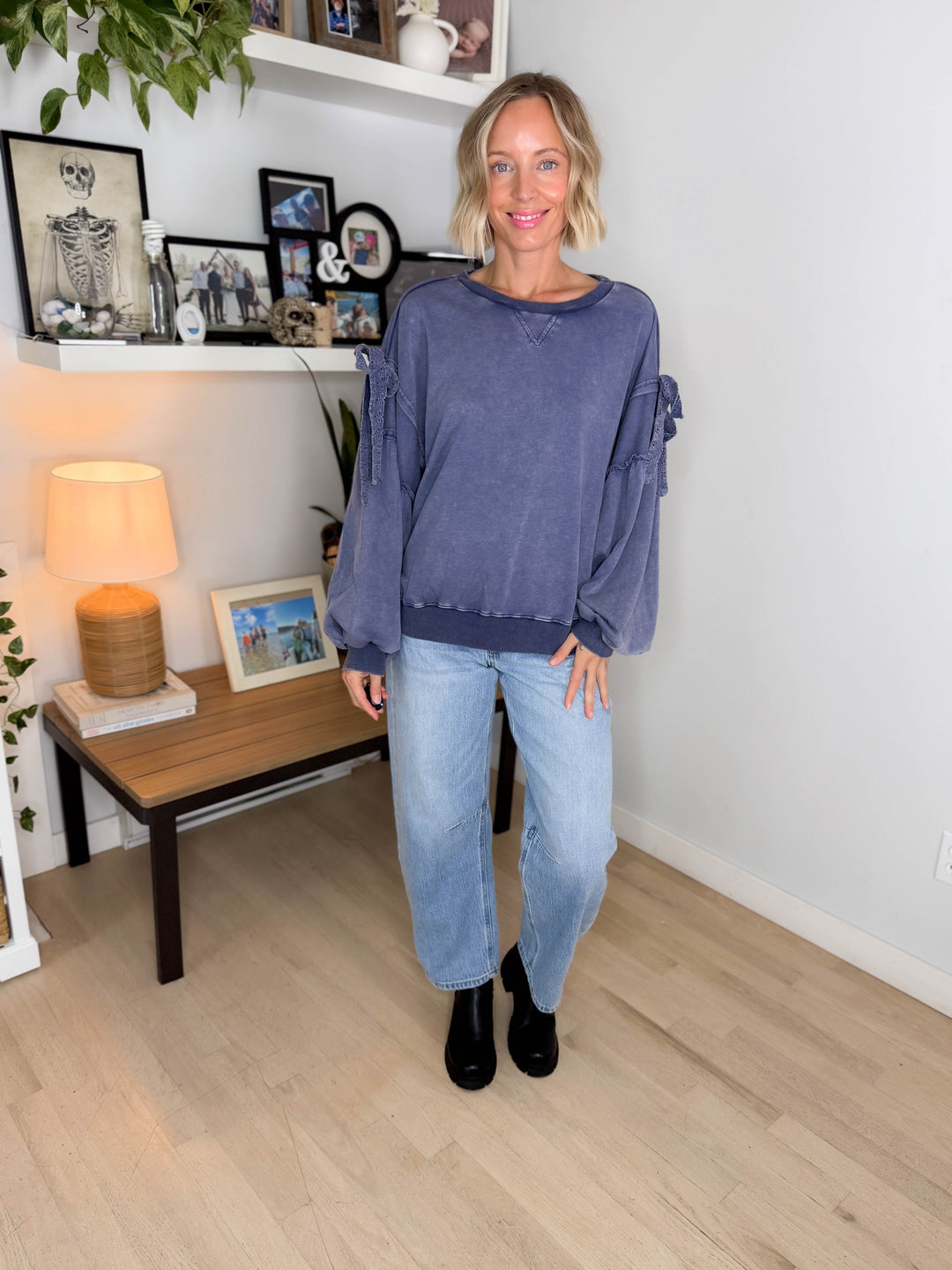 Percy Mineral Washed Pullover- BLUEBERRY