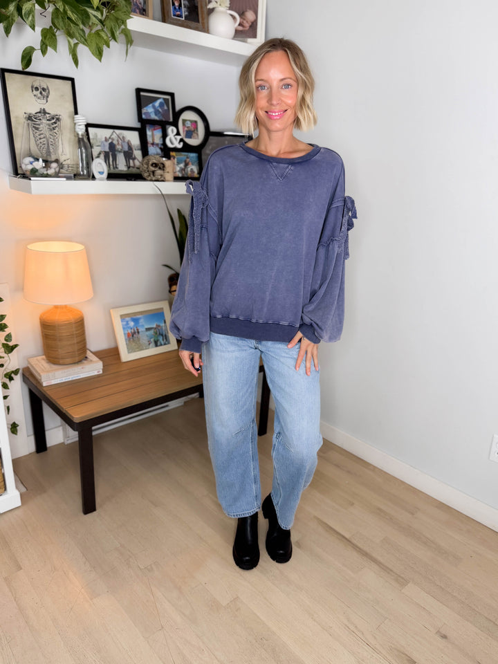 Percy Mineral Washed Pullover- BLUEBERRY