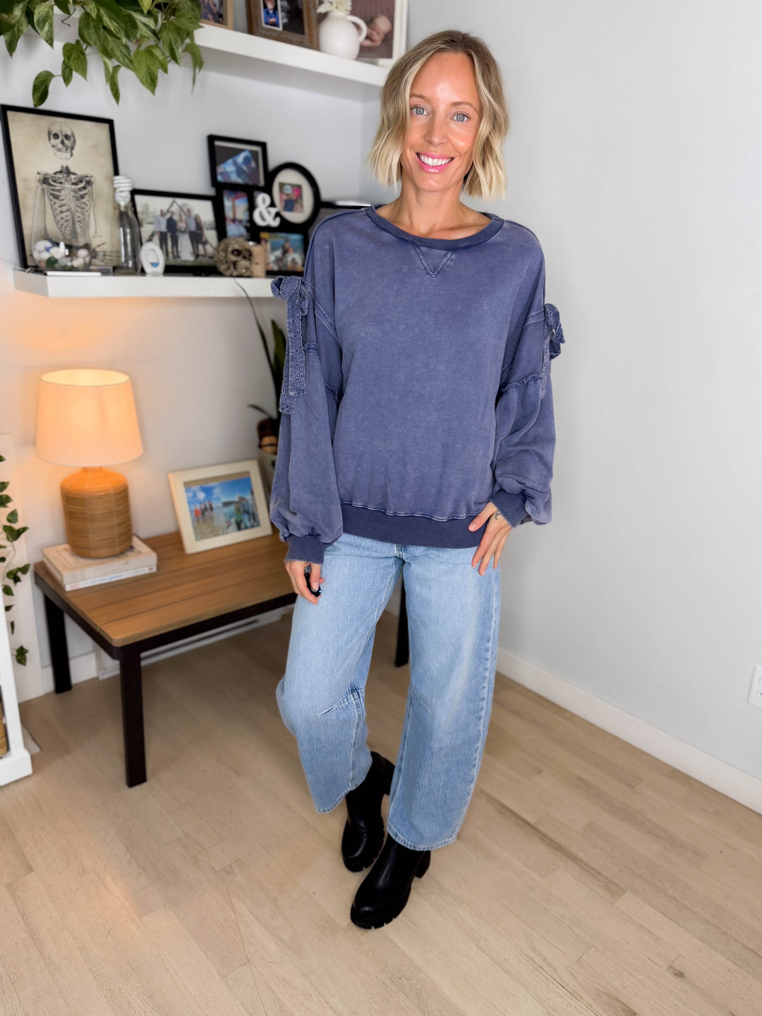 Percy Mineral Washed Pullover- BLUEBERRY