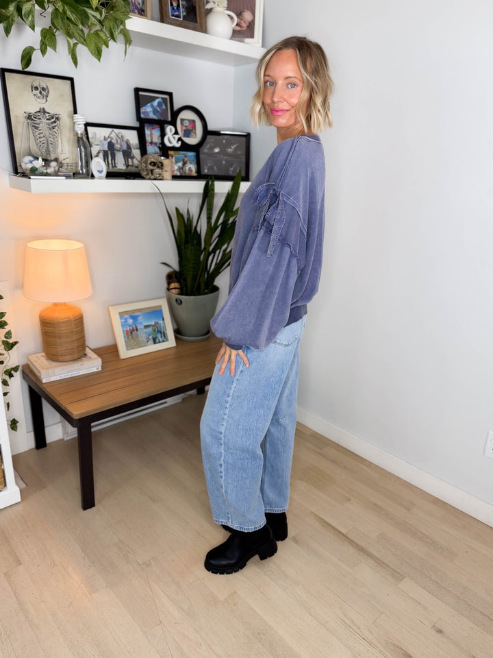 Percy Mineral Washed Pullover- BLUEBERRY