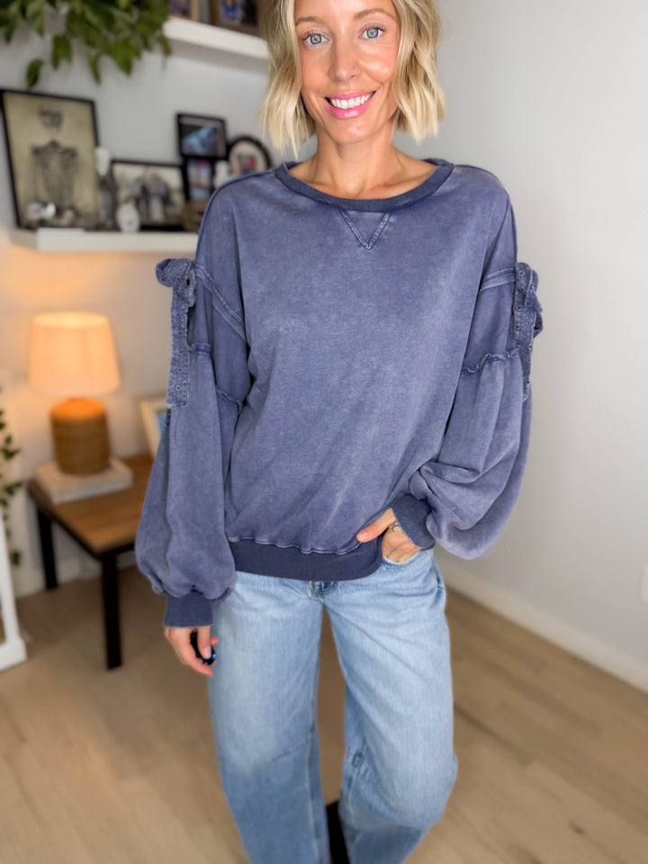 Percy Mineral Washed Pullover- BLUEBERRY