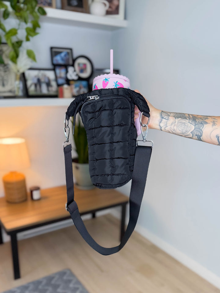 Quilted Tumbler Carrier Bag- BLACK