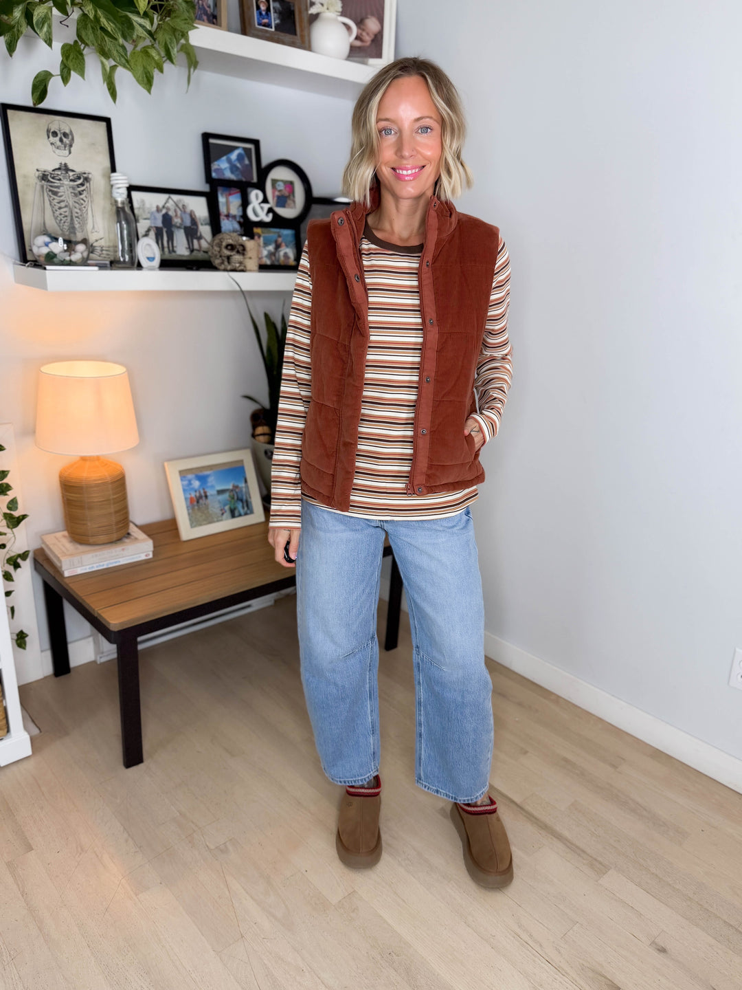 Camden Corduroy Puffer Vest- SEPIA