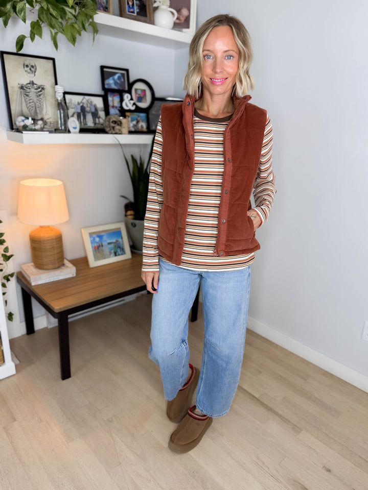Camden Corduroy Puffer Vest- SEPIA