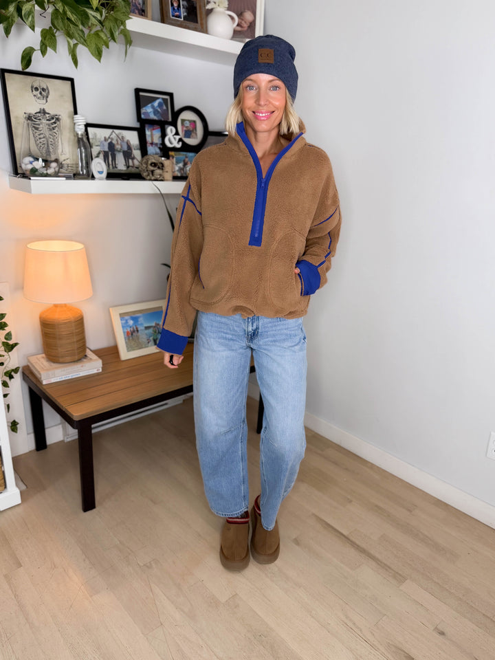 Raina Sherpa 1/2 Zip Pullover- CAMEL