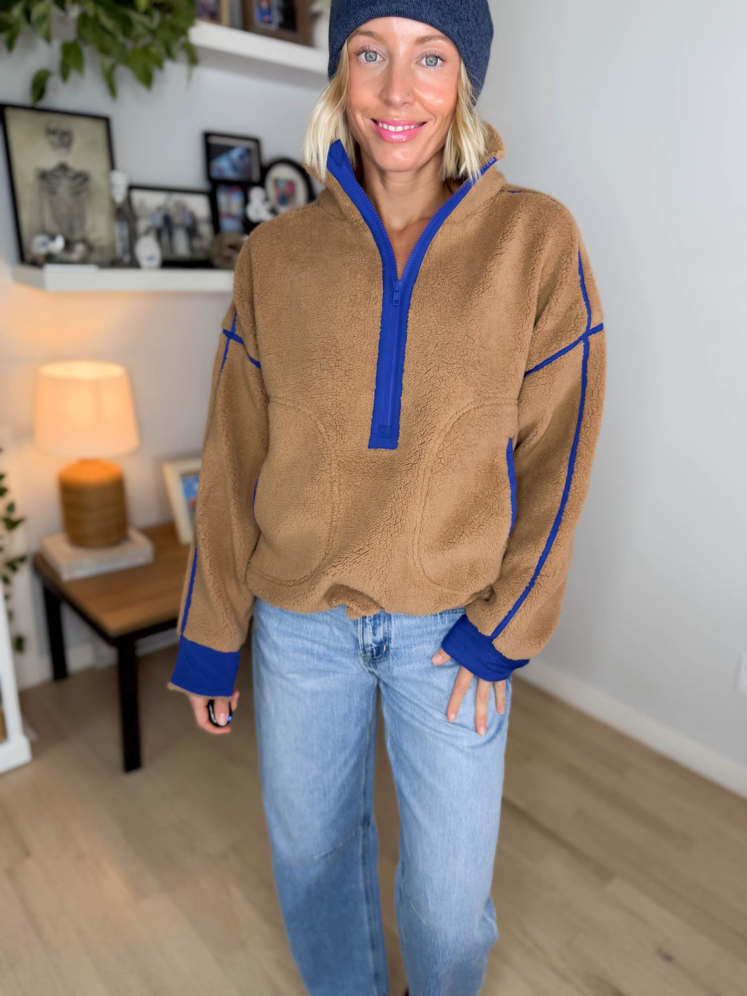 Raina Sherpa 1/2 Zip Pullover- CAMEL