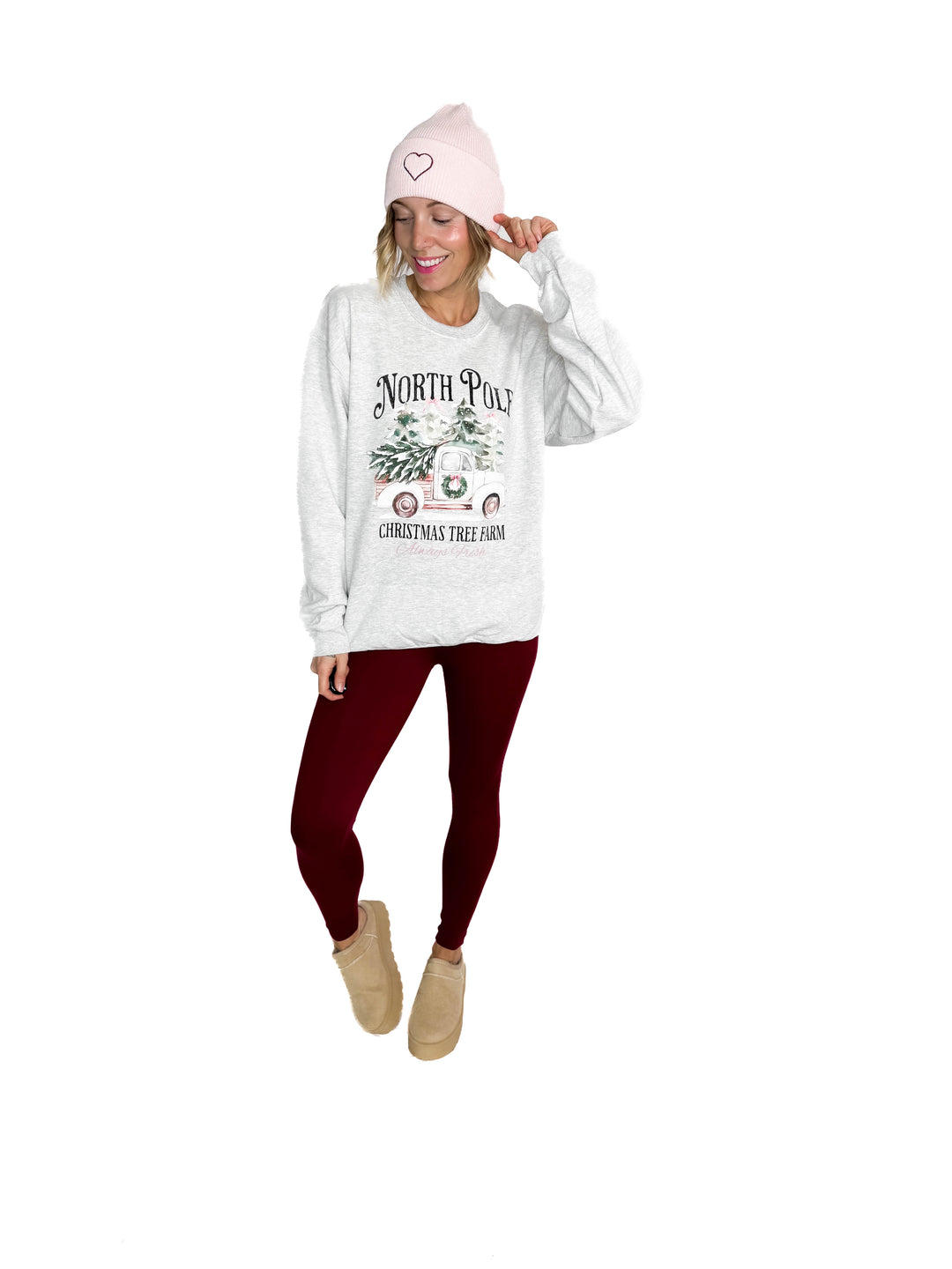 North Pole Christmas Truck Crewneck- ASH
