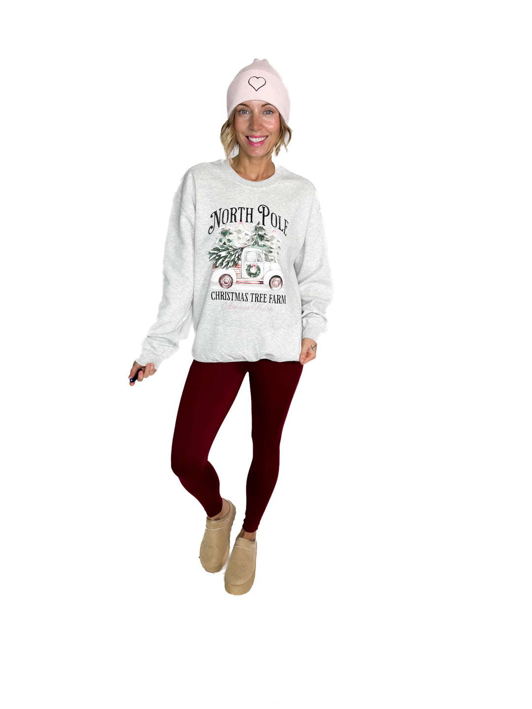 North Pole Christmas Truck Crewneck- ASH