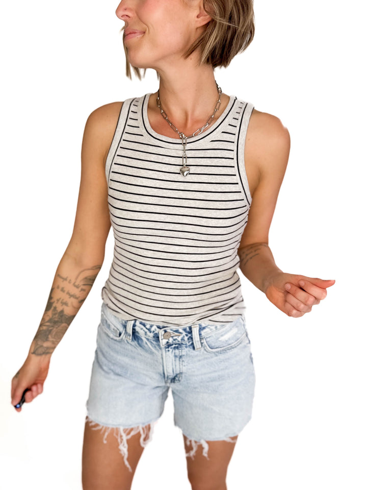 THREAD & SUPPLY Edlin Tank- HTHR GREY BLACK STRIPE-FINAL SALE