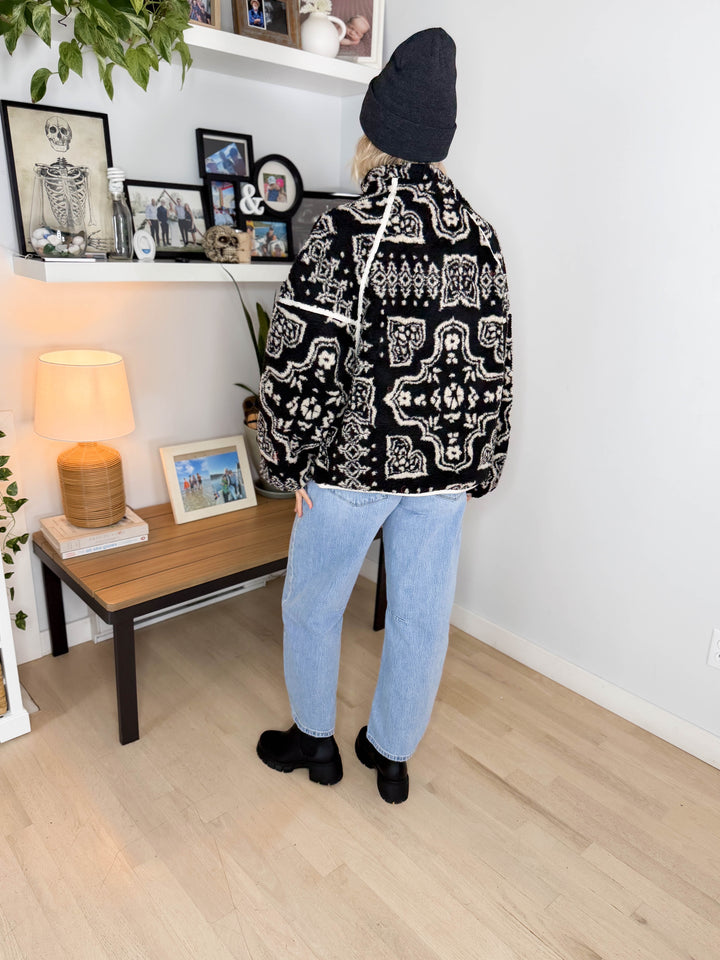 Koda Patterned Fleece 1/4 Zip Jacket- BLACK