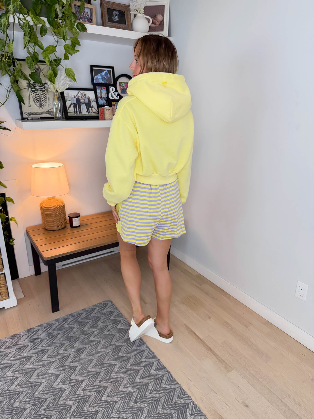Penelope Cropped Fleece Hoodie- YELLOW