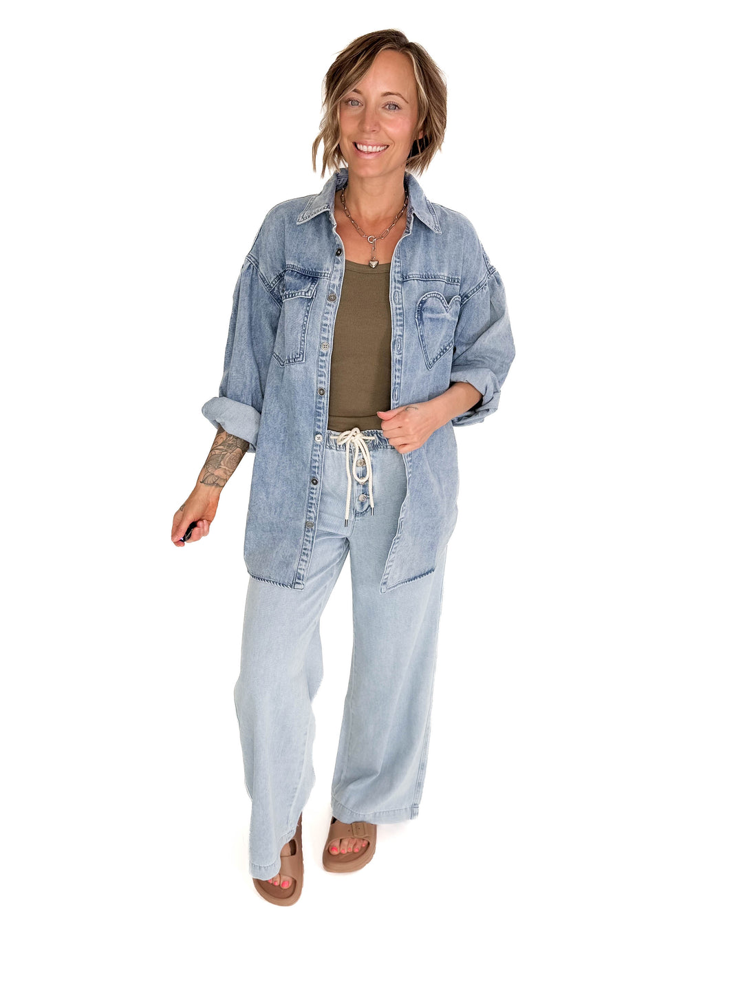 Heart Throb Denim Shacket- MEDIUM WASH-FINAL SALE