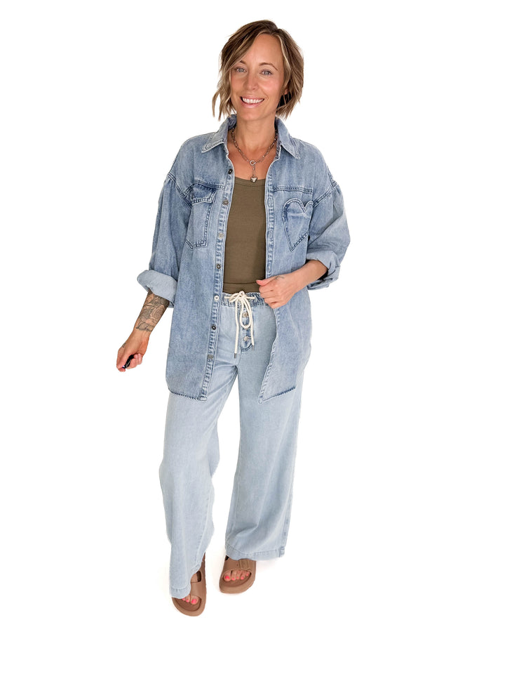 Heart Throb Denim Shacket- MEDIUM WASH-FINAL SALE