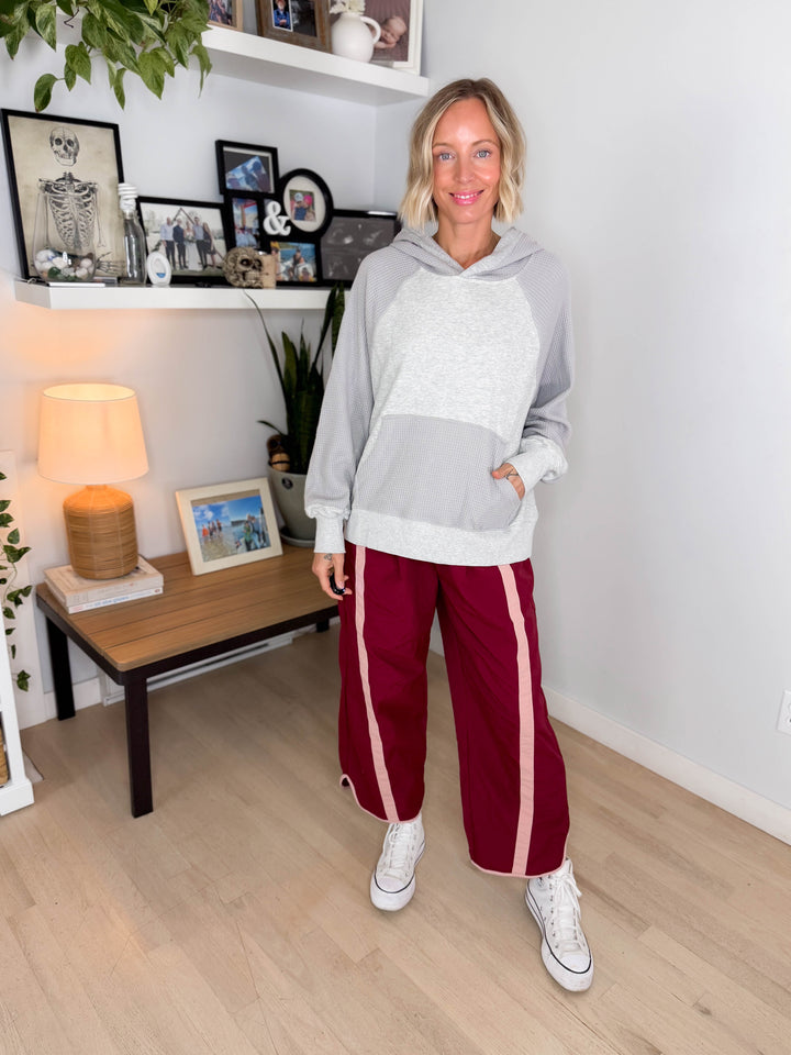 Sonoma Round Neck Waffle Knit Long Sleeve Hoodie- HEATHER GREY