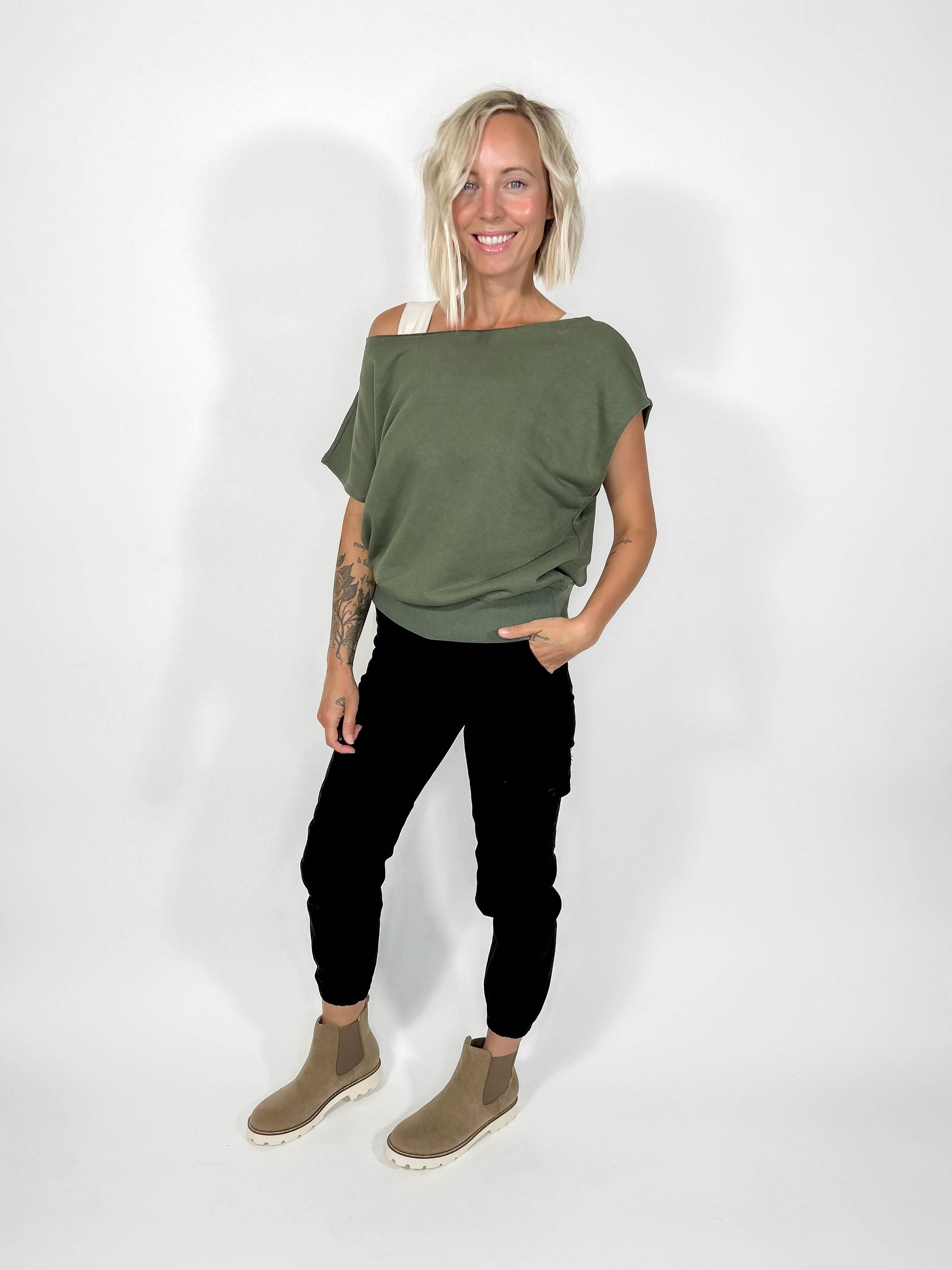 Los Angeles Shoulder Top- LT OLIVE-FINAL SALE