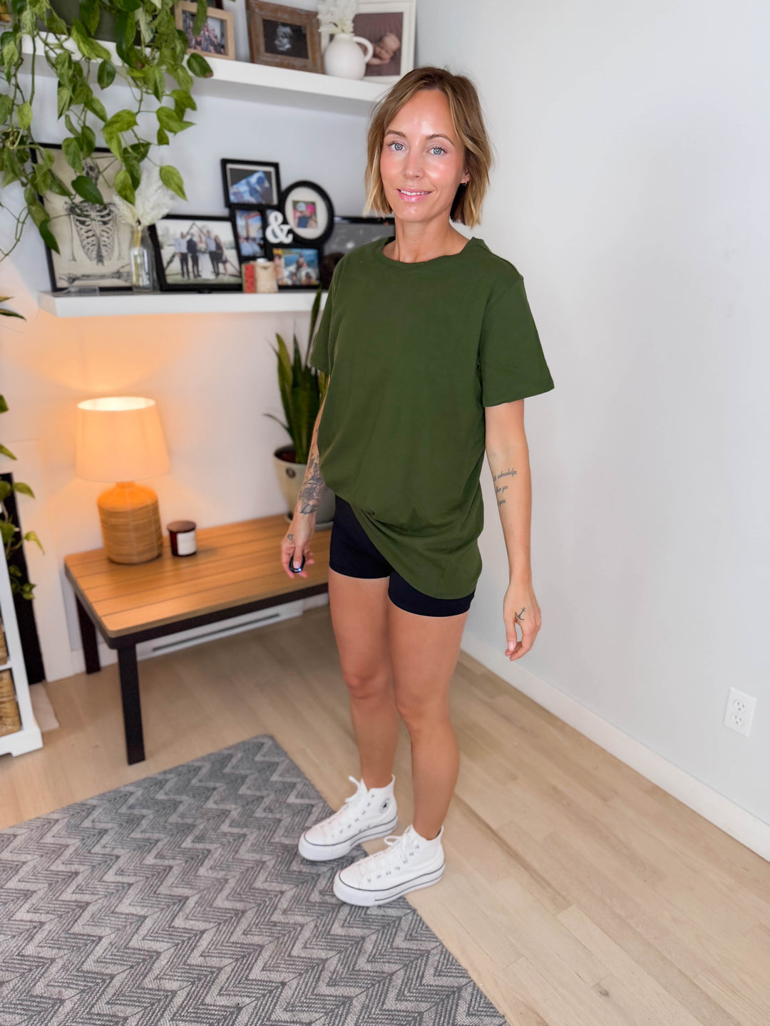 Natie Cotton Boyfriend Tee- ARMY GREEN