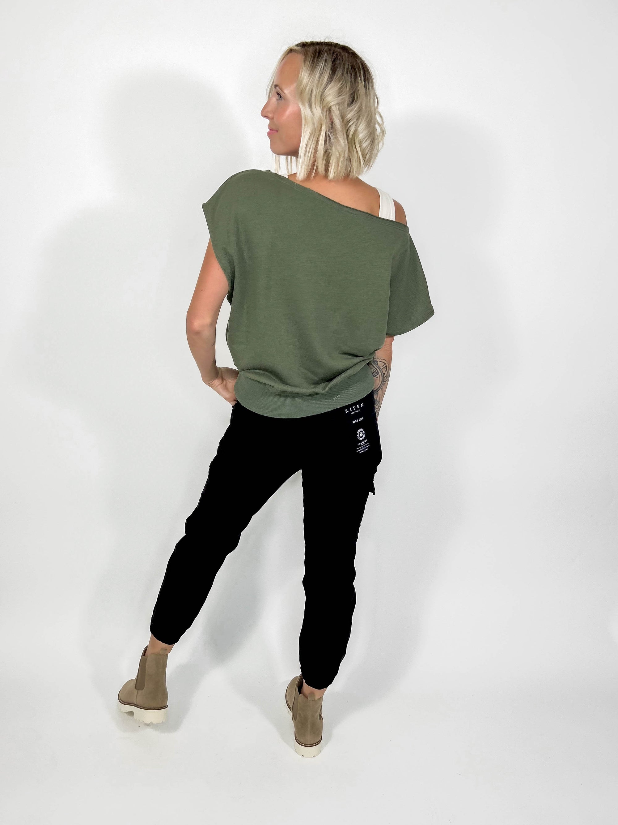 Los Angeles Shoulder Top- LT OLIVE-FINAL SALE