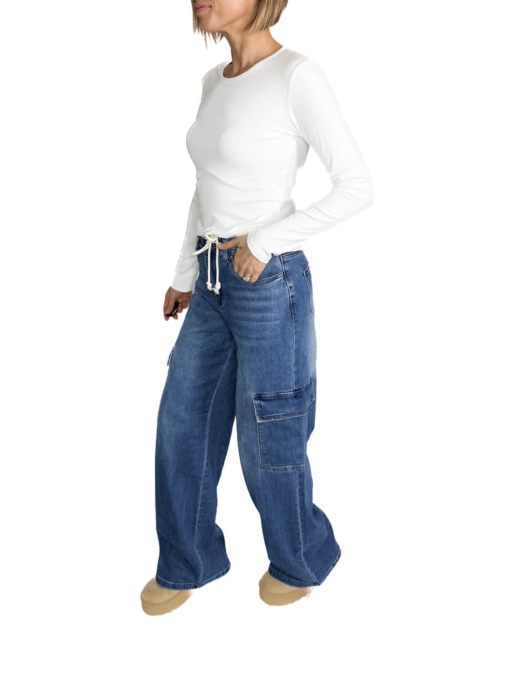 Tazz Drawstring Cargo Pant- DENIM