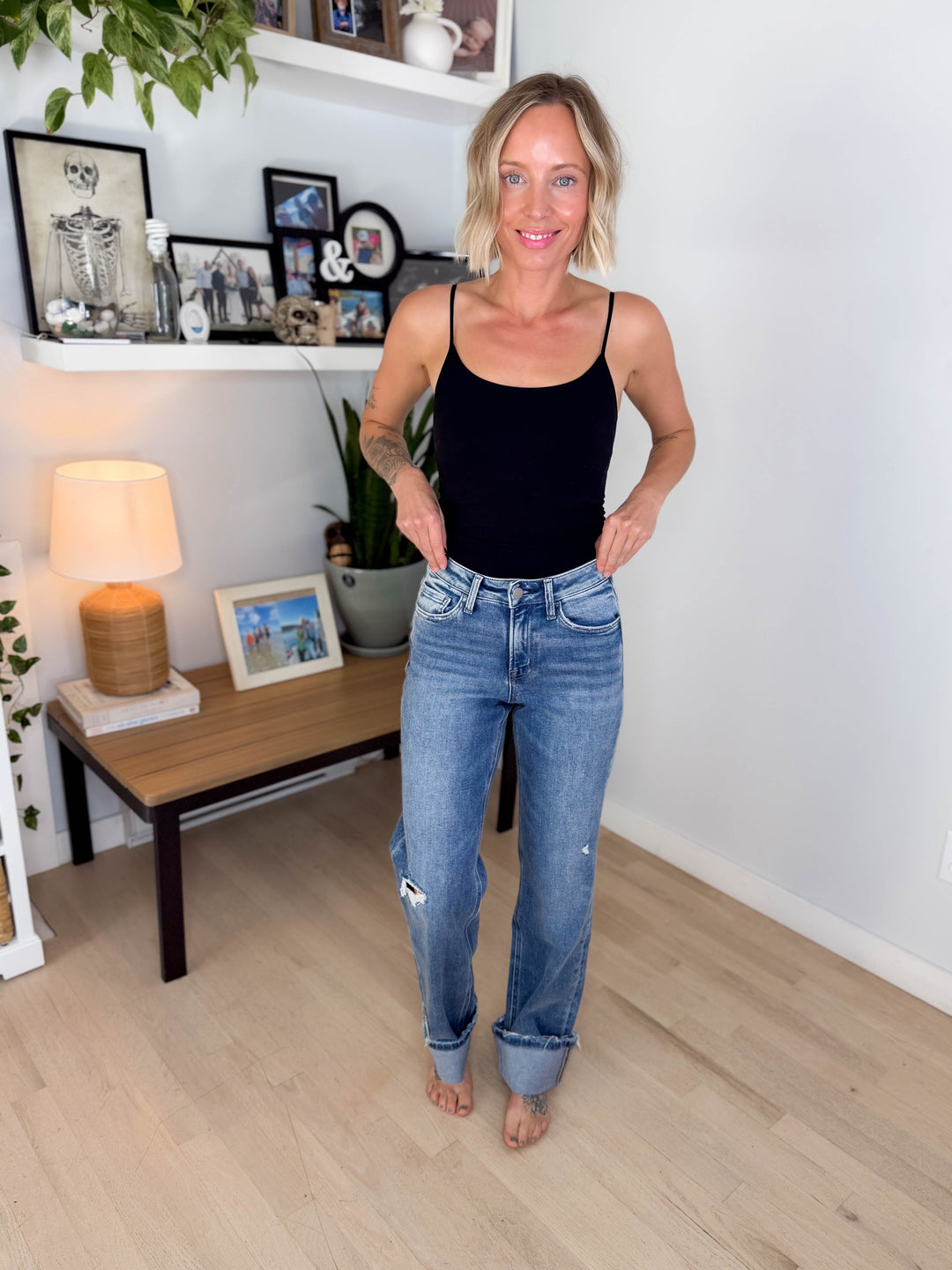 Flying Monkey High Rise Tawna Slim Wide Leg Jeans- MEDIUM WASH