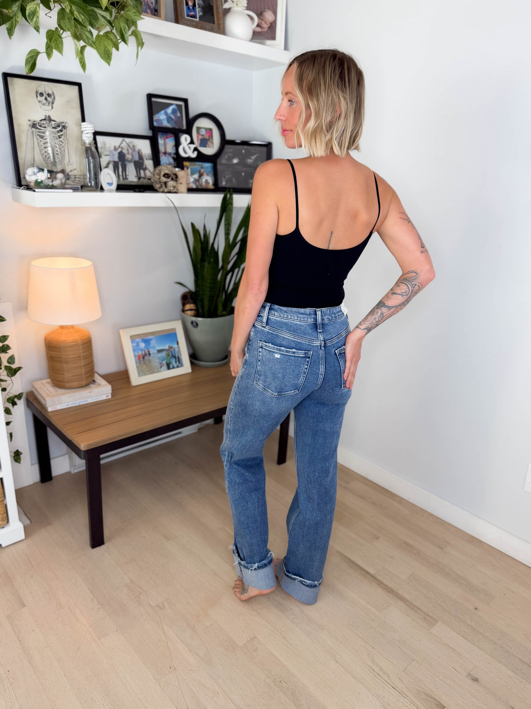Flying Monkey High Rise Tawna Slim Wide Leg Jeans- MEDIUM WASH
