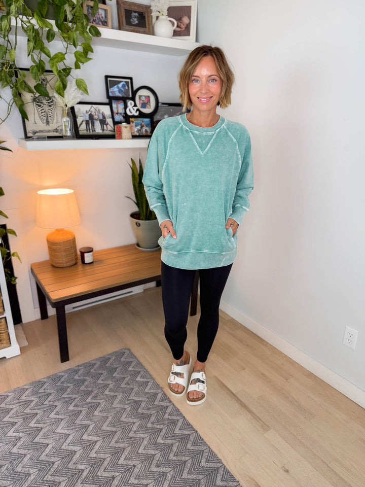 Jane Washed Tunic Pullover- DARK GREEN