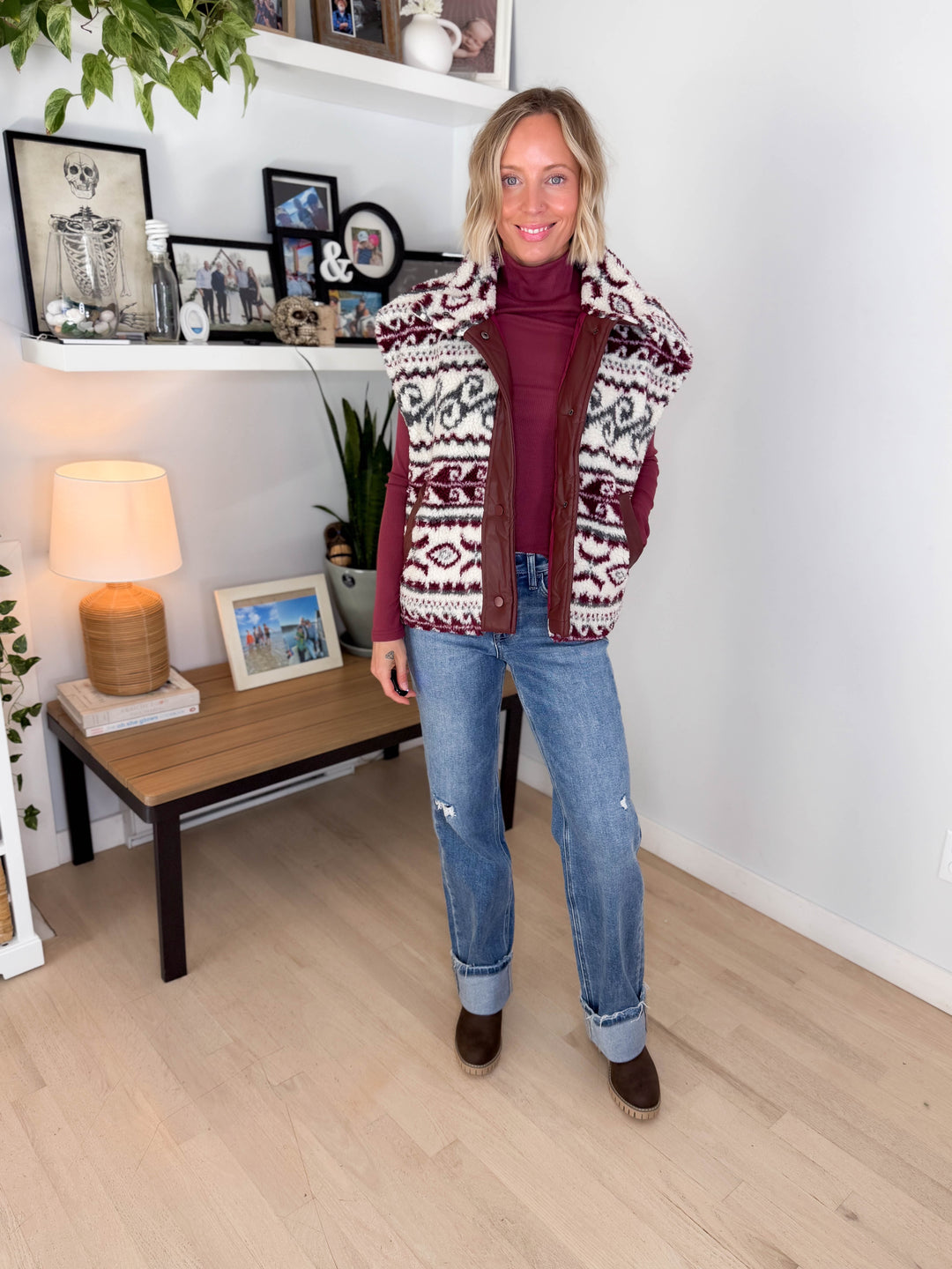 Celeste Oversized Sherpa Button Down Vest- MULBERRY