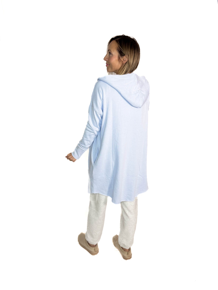 MONO B Whistler Longline Hoodie Cardigan- PALE BLUE