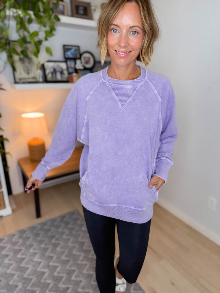 Jane Washed Tunic Pullover- VIOLET