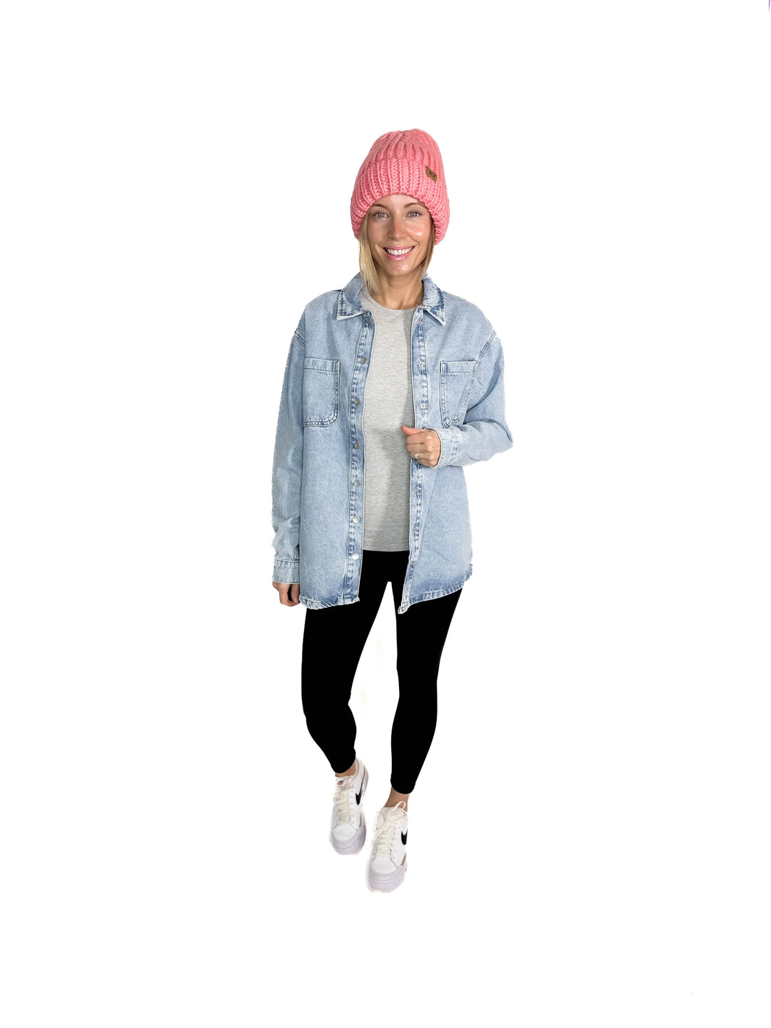 Classic Chunky Knit Beanie- PINK